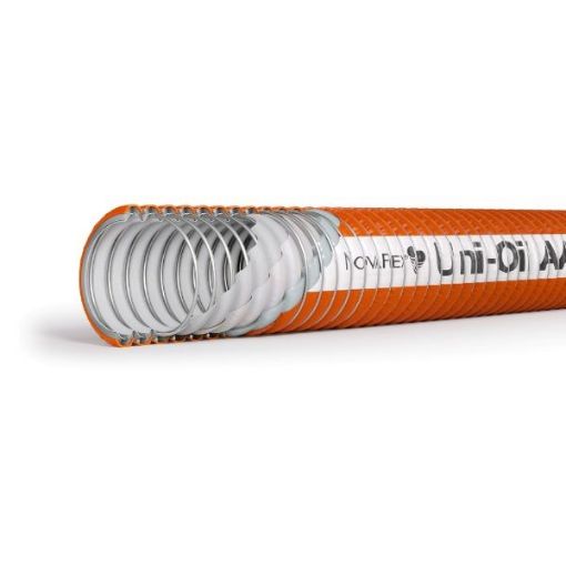 Picture of 4" (102mm) ID Orange Fuel/Vapour Hose with Alu Inner Wire &  Black PP Coated Galvanised Anti-Static Coated External Wire 