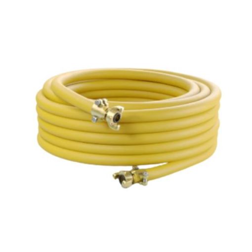 Picture of 3/4" (19mm) ID Yellow Rubber Air Compressor Hose (BS EN 2398 1997: BS 5118/2) Fitted with Safety Clamps & QR Fittings (20 BAR W.P -20 + 60°C) (15mt Coil) 