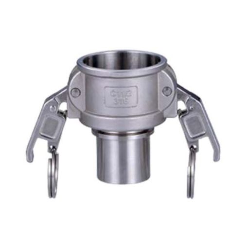 Picture of 2" Cam & Groove Coupling EN Type C SS - Female Cam with security lock and smooth hose tail 50mm for safety clamps, NBR gasket.