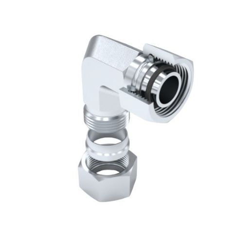 Picture of 14mm (8L) Male to 14mm (8L) Female Block 90° - Hyd Adaptor - Nut & Olive Type 